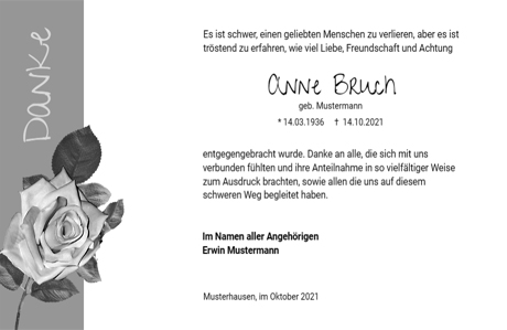 Trauer Danksagungskarten Rose